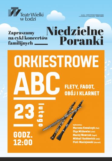 Plakat do spektaklu: NIEDZIELNE PORANKI: ORKIESTROWE ABC – flety, obój, fagot i klarnet